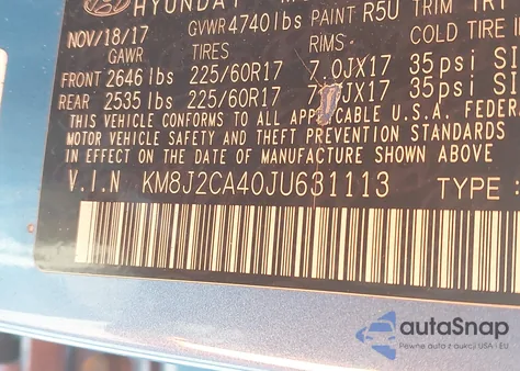 2018 Hyundai Tucson Se from USA, damaged, VIN KM8J2CA40JU631113